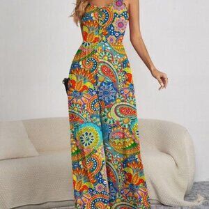 FAM-FAM Decorative Button Spaghetti Strap Wide Leg Jumpsuit